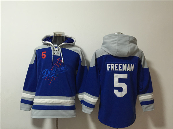 Men's Blue Los Angeles Dodgers #5 Freddie Freeman Ageless Must-Have Lace-Up Pullover Hoodie